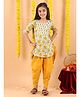 Kinder Kids Cotton Woven Three Fourth Sleeves Floral Printed  Dhoti Kurti Set - Yellow