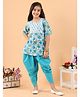 Kinder Kids Cotton Woven Three Fourth Sleeves Floral Printed Dhoti Kurti Set - Blue