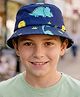 Babyhug Poly Blend Woven Bucket Hat With Dino Print Blue - Diameter 14.5 cm