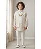 Ahhaaaa Viscose Woven Full Sleeves Sequins Embellished Kurta Pyjama Set With Geometric Embroidered Nehru Jacket - White