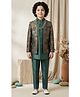 Ahhaaaa Viscose Woven Full Sleeves Solid Kurta Pyjama Set With Floral Printed & Threadwork Detailed Jacket - Blue