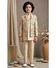 Ahhaaaa Viscose Woven Full Sleeves Solid Kurta Pyjama Set With Floral Printed & Threadwork Detailed Jacket - Gold
