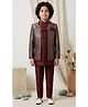 Ahhaaaa Viscose Woven Full Sleeves Solid Kurta Pyjama Set With Floral Printed & Threadwork Detailed Jacket - Maroon