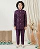 Ahhaaaa Viscose Woven Full Sleeves Abstract Embroidered Jodhpuri Sherwani & Trouser Set - Wine
