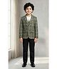 Ahhaaaa Silk Woven Melting Clock Printed Tee & Pant Set With Full Sleeves Graph Checked Blazer - Green