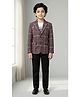 Ahhaaaa Silk Woven Melting Clock Printed Tee & Pant Set With Full Sleeves Graph Checked Blazer - Maroon