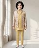 Ahhaaaa Viscose Woven Full Sleeves Solid Kurta & Trouser Set with Abstract Printed Jacket - Golden