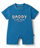 Mini Taurus 100% Cotton Knit Half Sleeves Text printed & Striped Romper - Teal Blue