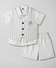Mini Taurus Cotton Woven Half Sleeves Striped & Printed 3 Piece Party Suit with Bow Applique - Light Blue
