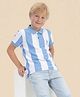 U.S. Polo Assn. Kids Cotton Knit Half Sleeves Brand Logo Embroidered Striped Polo Tee - Blue