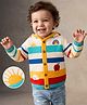 Babyhug Knit Full Sleeves Front Open Hooded Striped Sweater with Rainbow & Cloud Design - White