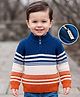 Babyhug Knit Full Sleeves Colour Block Striped Pullover-  Navy