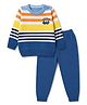 Babyhug Knit Full Sleeves Striped Sweater Set with Vehicle Embroidery - Navy Blue