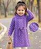 Babyhug Woollen Knit Full Sleeves Solid Colour Sweater Dress & Belt with Cable Knit Design - Lavender