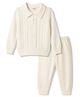Babyhug Knit Full Sleeves Polo Collar Neck Solid Colour Cable Knit Designed Sweater Set - White