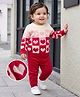 Babyhug Knit Full Sleeves Heart Designed Sweater Set - Pink
