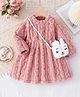 Mark & Mia Full Sleeves Solid Winter Frock With Sling Bag- Pink