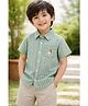 Aww Hunnie Cotton Woven Half Sleeves Striped Shirt - Green