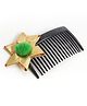 Aabacus Pom Pom & Gotta Lace Embellished Floral Applique Detailed Hair Comb - Green