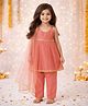 The Magic Wand Woven Sleeveless Lace Embellished Kurti & Pant Set With Dupatta - Dark Peach