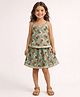 The Magic Wand Cotton Woven Sleeveless Leaves Printed Coordinating Top & Skirt Set - Olive Green