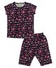 Clothe Funn Cotton Knit Half Sleeves Alphabets Printed Tee & Shorts Night Suit - Black