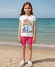 Clothe Funn Cotton Knit Half Sleeves Girl & Cat Printed Tee & Shorts Night Suit - Off White & Pink