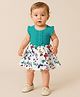 Clothe Funn Cotton Knit Cap Sleeves Frill Detailed Butterfly Printed Dress - Turquoise & White