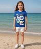 Clothe Funn Cotton Knit Half Sleeves Flamingo Printed Tee & Shorts Night Suit - Royal & White