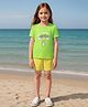 Clothe Funn Cotton Knit Half Sleeves Unicorn & Rainbow  Printed Tee & Shorts Night Suit  - Green & Yellow
