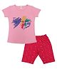 Clothe Funn Cotton Knit Half Sleeves Influencer Text Printed Tee & Shorts Night Suit - Pink & Red