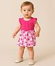 Clothe Funn Cotton Knit Cap Sleeves Floral Printed Dress - Pink