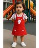 Clothe Funn Cotton Knit Half Sleeves Bunny Printed Pinafore Dress With Tee - Red