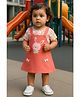 Clothe Funn Cotton Knit Half Sleeves Bunny Printed Pinafore Dress With Tee - Peach