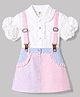 ToffyHouse Cotton Knit Half Sleeves Peter Pan Collared Top & Checks Skirt With Suspender - White