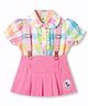 ToffyHouse Cotton Knit Half Sleeves Peter Pan Collared Checks Top & Skirt Set - Light Pink