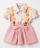 ToffyHouse Cotton Knit Half Sleeves Peter Pan Collared Printed Top & Skirt Set With Suspender - Multicolor