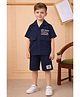 Little Marine Cotton Blend Knit Half Sleeves Off Road Text Printed Shirt & Short Set - Navy Blue