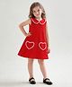 Little Marine Cotton Blend Woven Sleeveless Heart Embroidered Textured Dress - Red