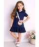 Little Marine Cotton Blend Knit Half Sleeves Sling Bag Printed Hooded Dress - Navy Blue