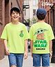 Pine Kids Lucas Single Jersey Knit Drop Shoulder Sleeves T-Shirt With Front & Back Baby Yoda Graphics - Green