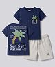 Lazy Bones Sinker Knit Half Sleeves T-Shirt & Shorts Set With Tree Print - Blue