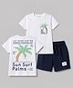 Lazy Bones Sinker Knit Half Sleeves T-Shirt & Shorts Set With Front & Back Tree Print - White