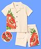 OLLINGTON ST. Cotton Knit Printed Half Sleeve Resort Collar Floral Printed Shirt & Shorts -OffWhite