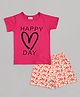 Sheer Love Cotton Jersey Knit Half Sleeves Heart & Happy Day Text Printed Tee & Shorts Night Suit - Fuchsia