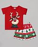 Sheer Love Cotton Jersey Knit Half Sleeves Reindeer Printed Tee & Shorts Night Suit - Red