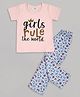 Sheer Love Cotton Jersey Knit Half Sleeves Girls Rule The World Text Printed Tee & Pajama Night Suit - Pink