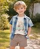 Mi Arcus Cotton Elastane Knit Woven Half Sleeves Teddy Printed Tee & Shorts Set With Checked Shirt - Multi Colour