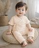 Mi Arcus Knit Half Sleeves  Textured Tee & Pant Set - Peach
