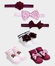 Mi Arcus Knit Pack Of 3 Floral & Bow Embellished Socks With Headbands - Multi Colour